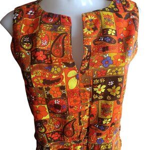 Small True Vintage 1970s Floral Patchwork Sleeveless Tunic Dress Boho Handmade